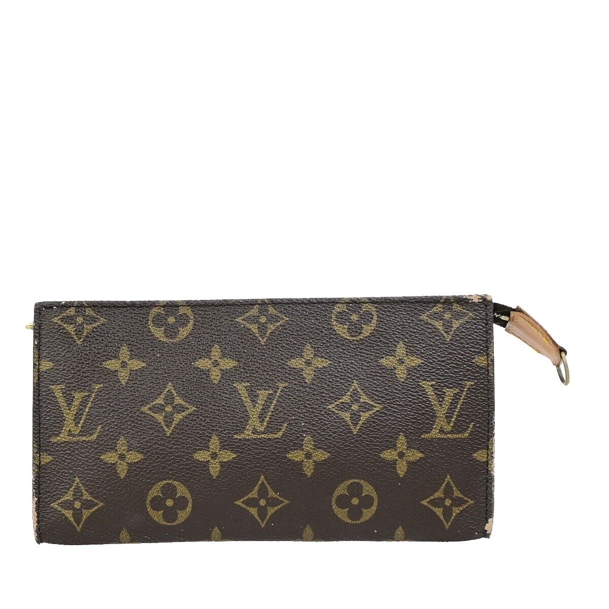 LOUIS VUITTON LV Logo Bucket GM Pouch Bag Monogram Leather Brown Gold 02ED153