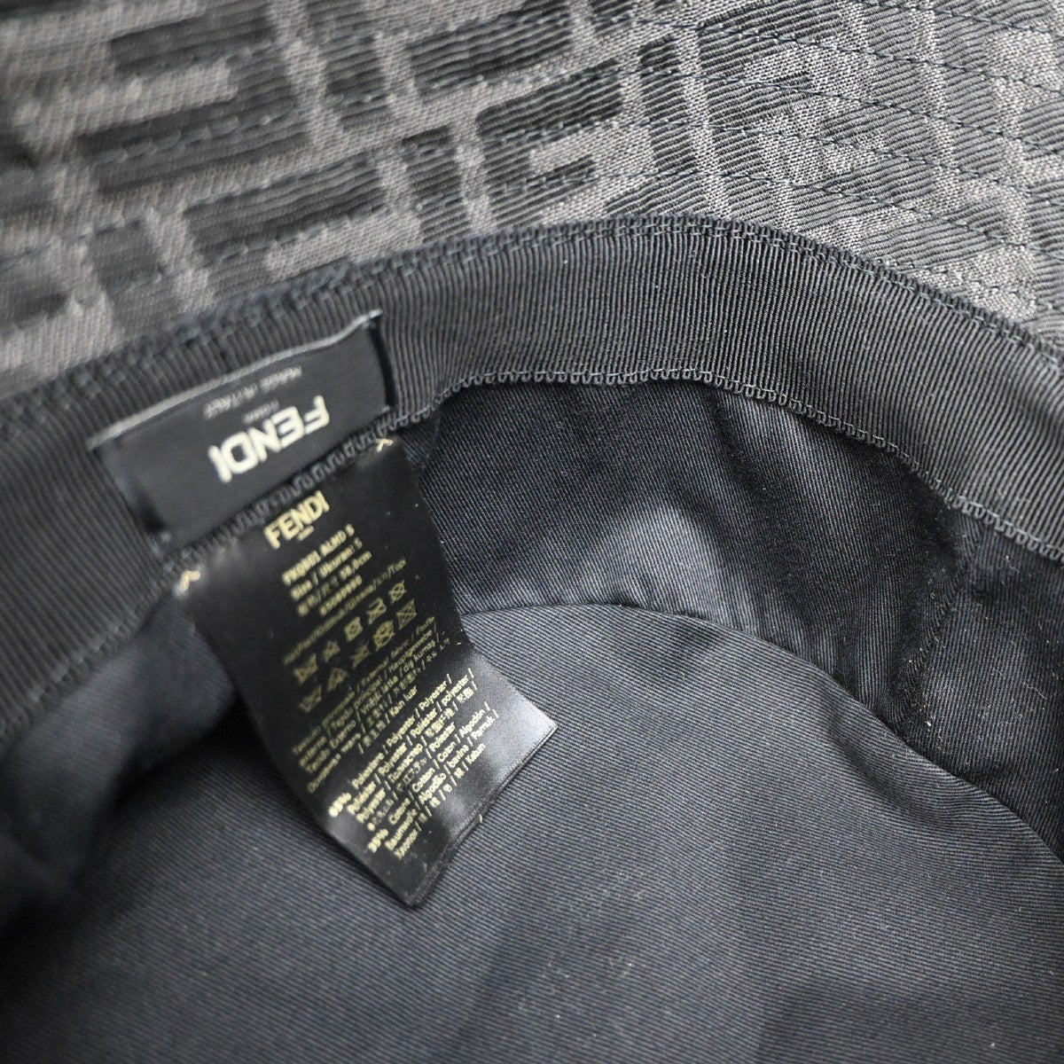 FENDI Logo Zucca Pattern Bucket Hat Size S Cotton Polyester Black 82RP009