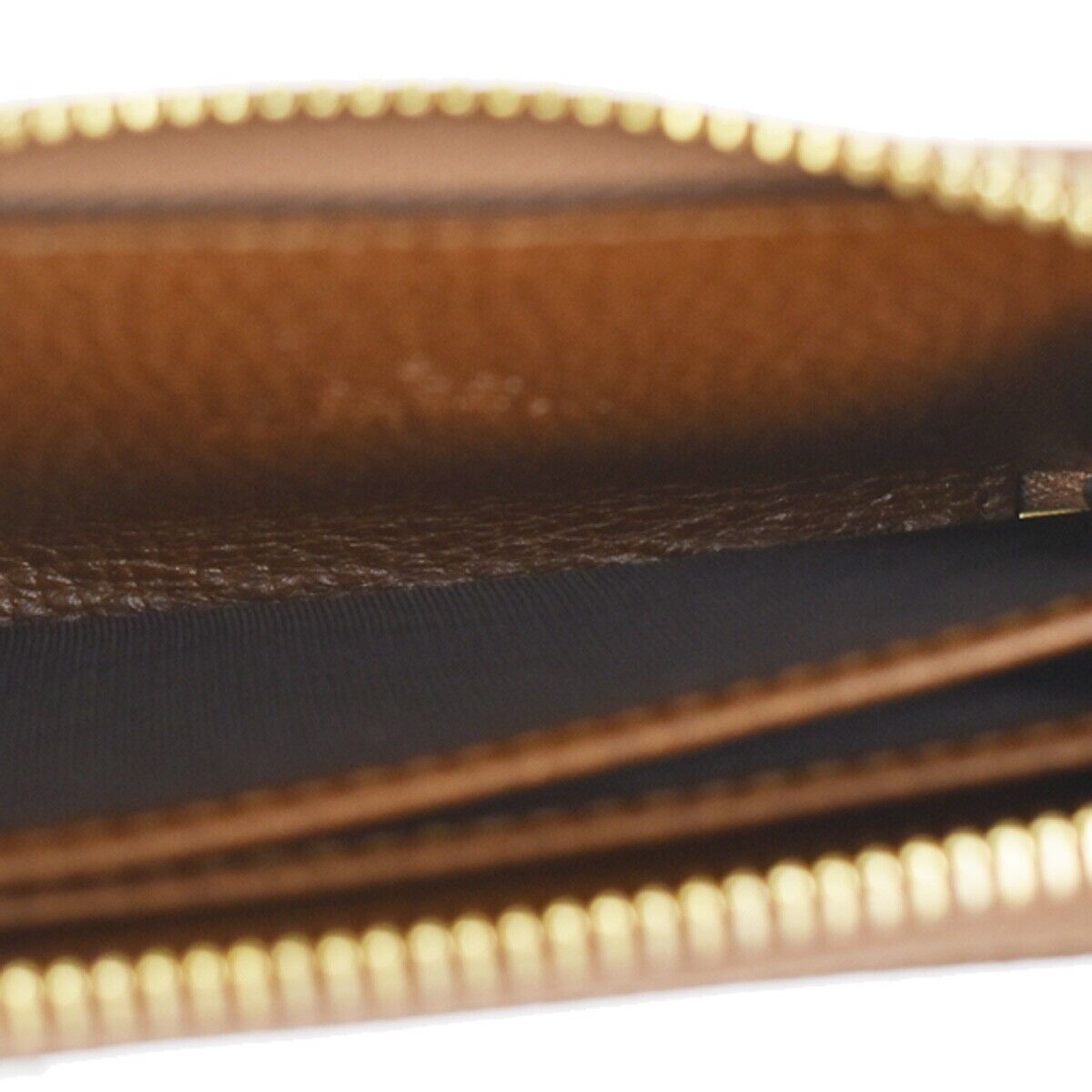 GUCCI Logo Zipper Coin Case Wallet Leather Brown Gold Made In Italy 83YC830