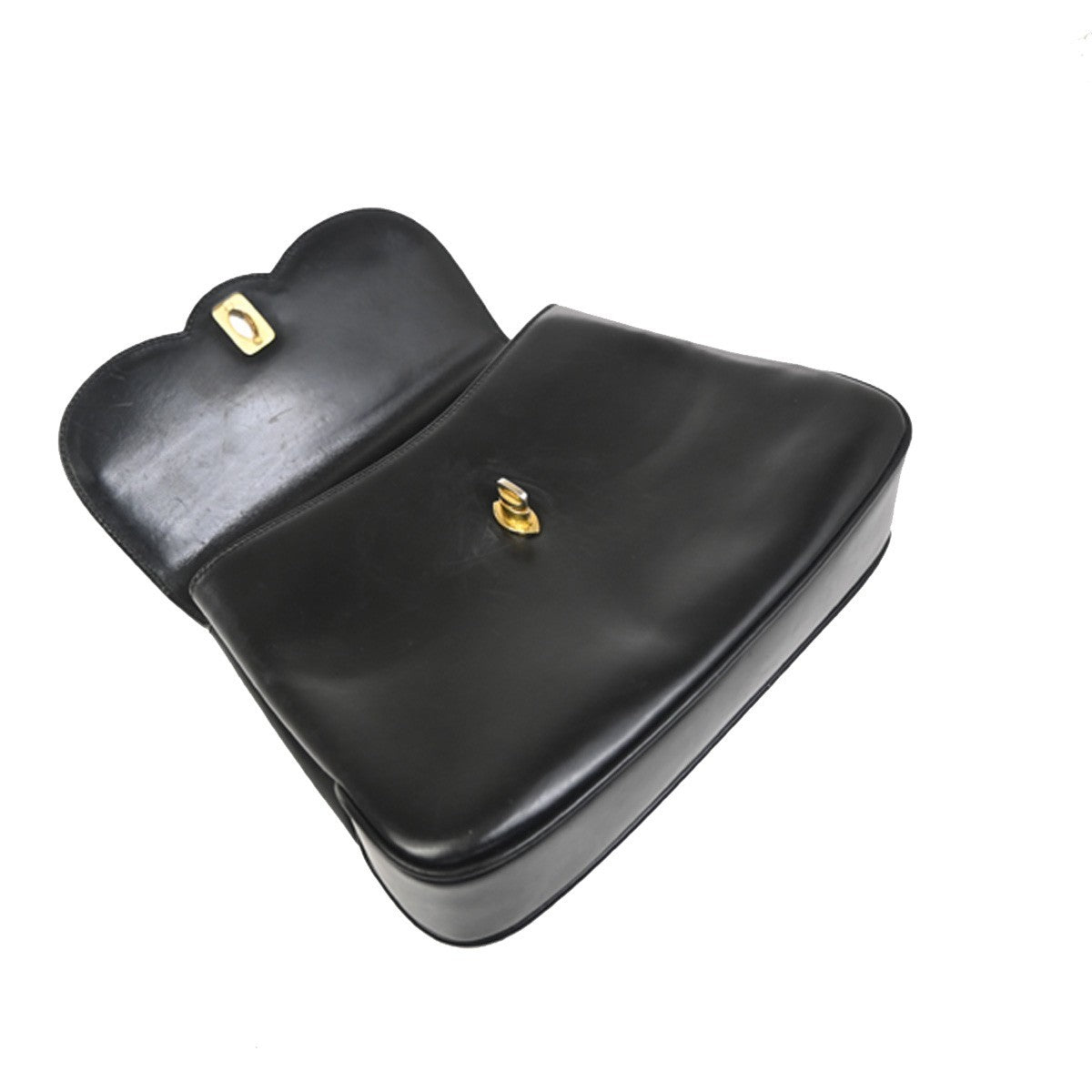 GUCCI Logo Interlocking GG Hand Bag Turn Lock Leather Black GHW Italy 67CA765