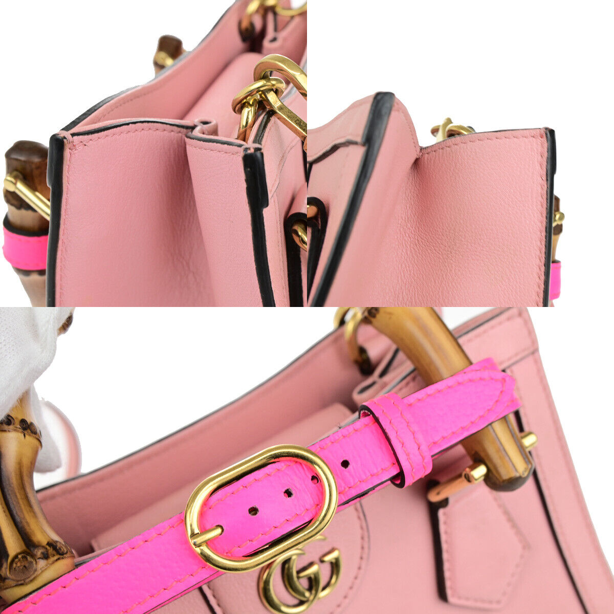 GUCCI Bamboo Diana Mini Tote 2Way Shoulder Hand Bag Leather Pink GHW 678RK731