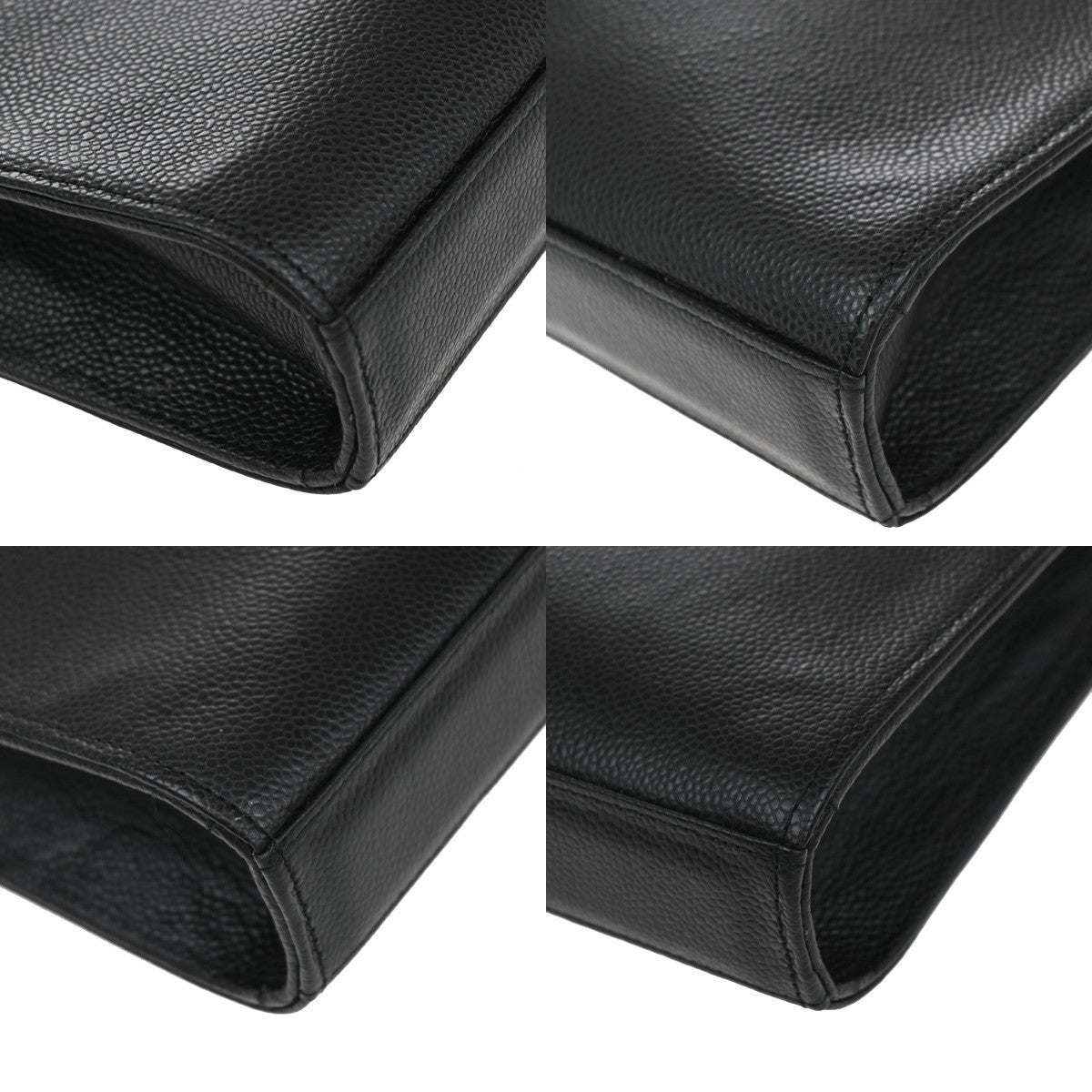 CHANEL CC Logo Business Hand Bag Grained Calfskin Leather Black GHW 375RF927