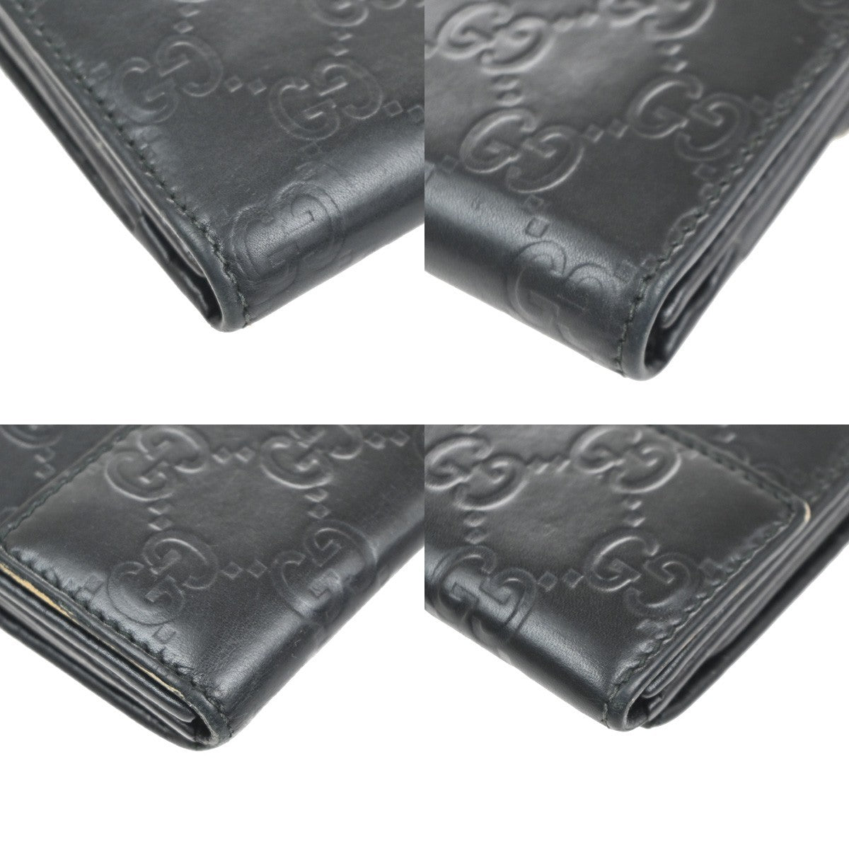 GUCCI Logo Guccissima GG Lovely Heart Bifold Long Wallet Leather Black 02KD033