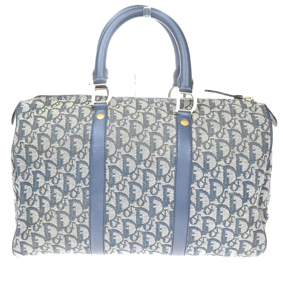 CHRISTIAN DIOR Logo Trotter Boston Hand Bag Canvas Leather Blue Italy 11CA874