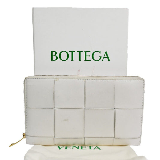 BOTTEGA VENETA Cassette Intrecciato long Wallet Purse Leather White 64SH377