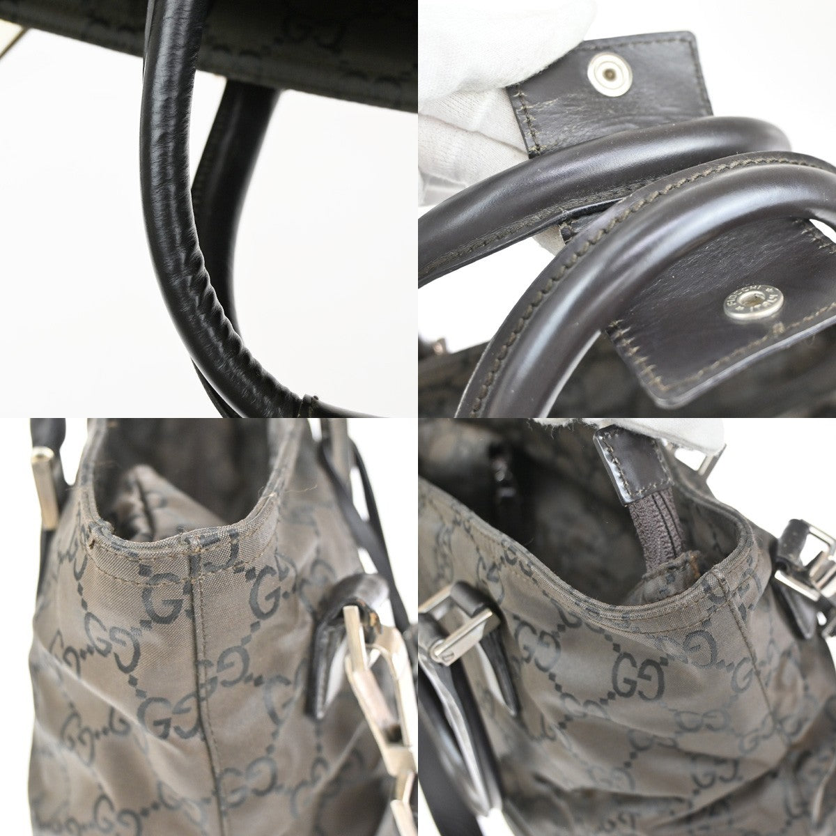 GUCCI Logo GG Pattern 2Way Hand Bag Nylon Leather Brown SHW Italy 02YJ172