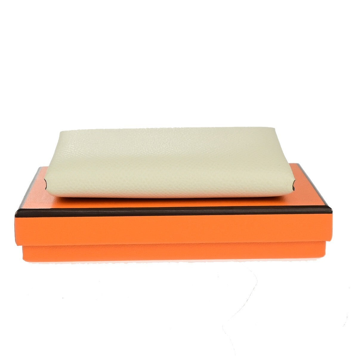 HERMES Logo Calvi Duo Card Holder Coin Case Epsom Leather White Yellow 50RK842