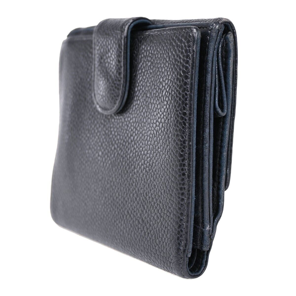 CHANEL CC Logo Bifold Wallet Purse Caviar Skin Leather Black GHW France 61HB366