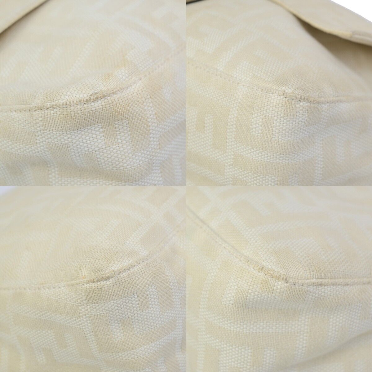 FENDI Zucca Zucchino Pattern Shoulder Bag Canvas Leather Beige Brown 34KA489