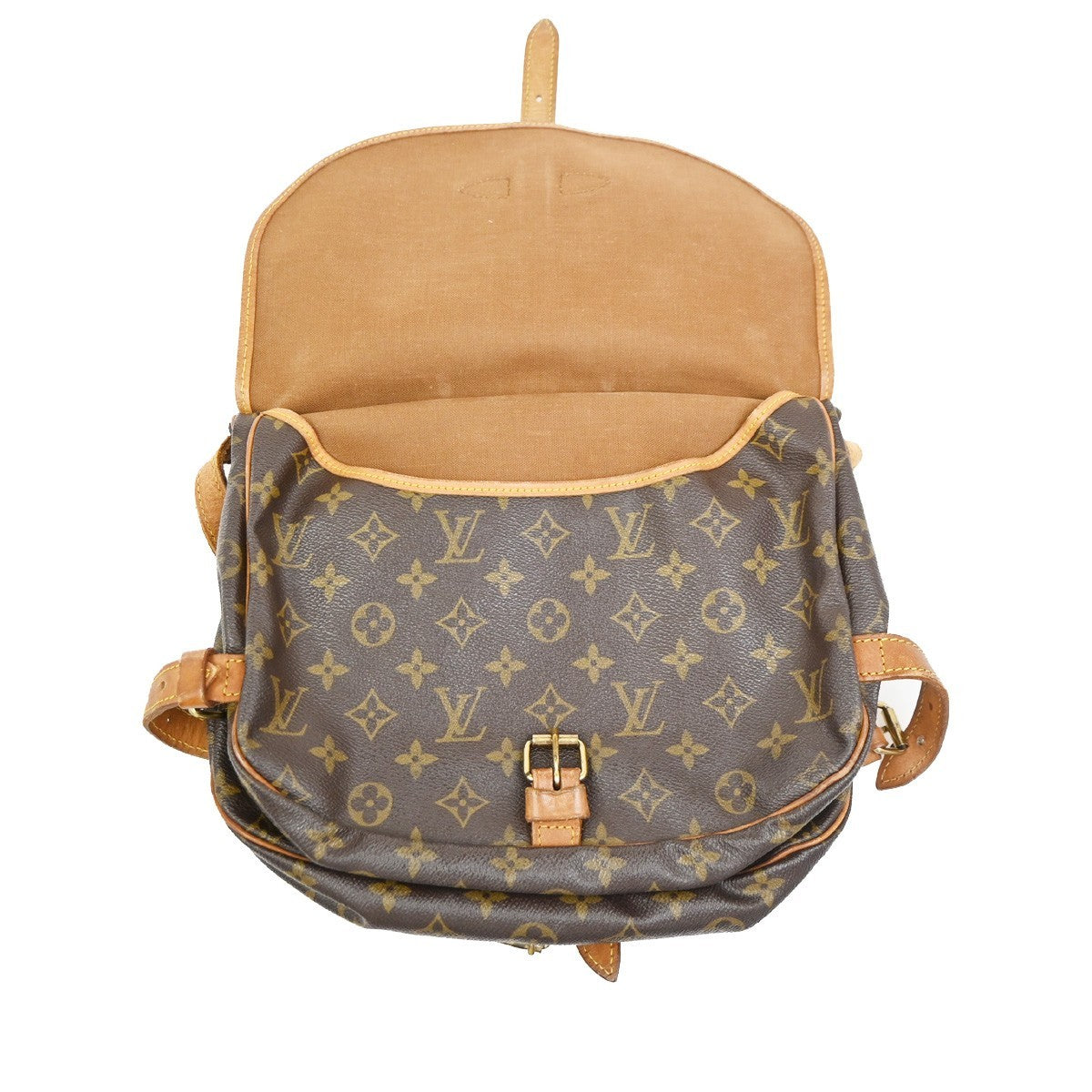 LOUIS VUITTON Logo Saumur 30 Shoulder Bag Monogram Leather Brown M42256 39PA086