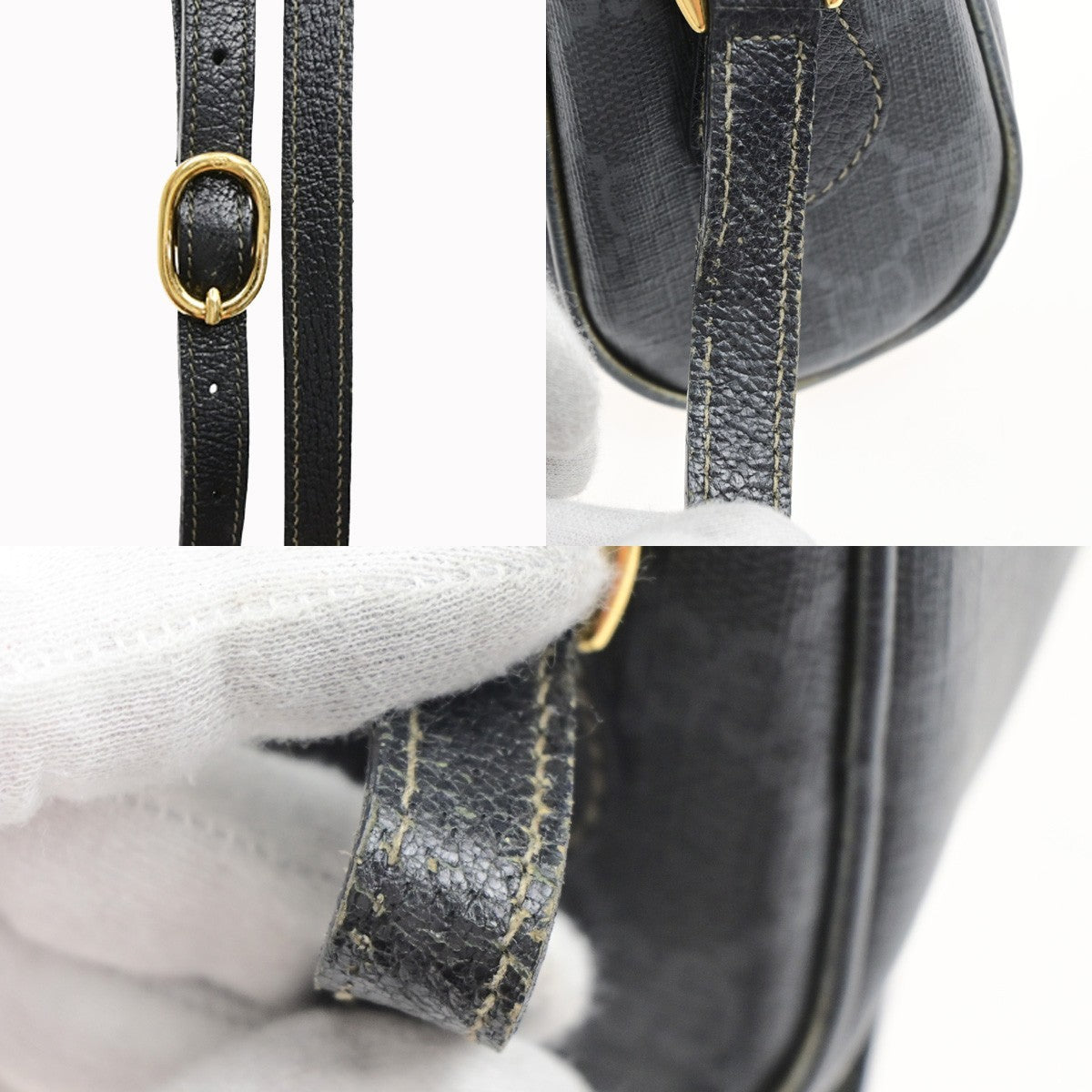 GUCCI Logo GG Pattern Sherry Shoulder Bag PVC Leather Black GHW Italy 61MA715