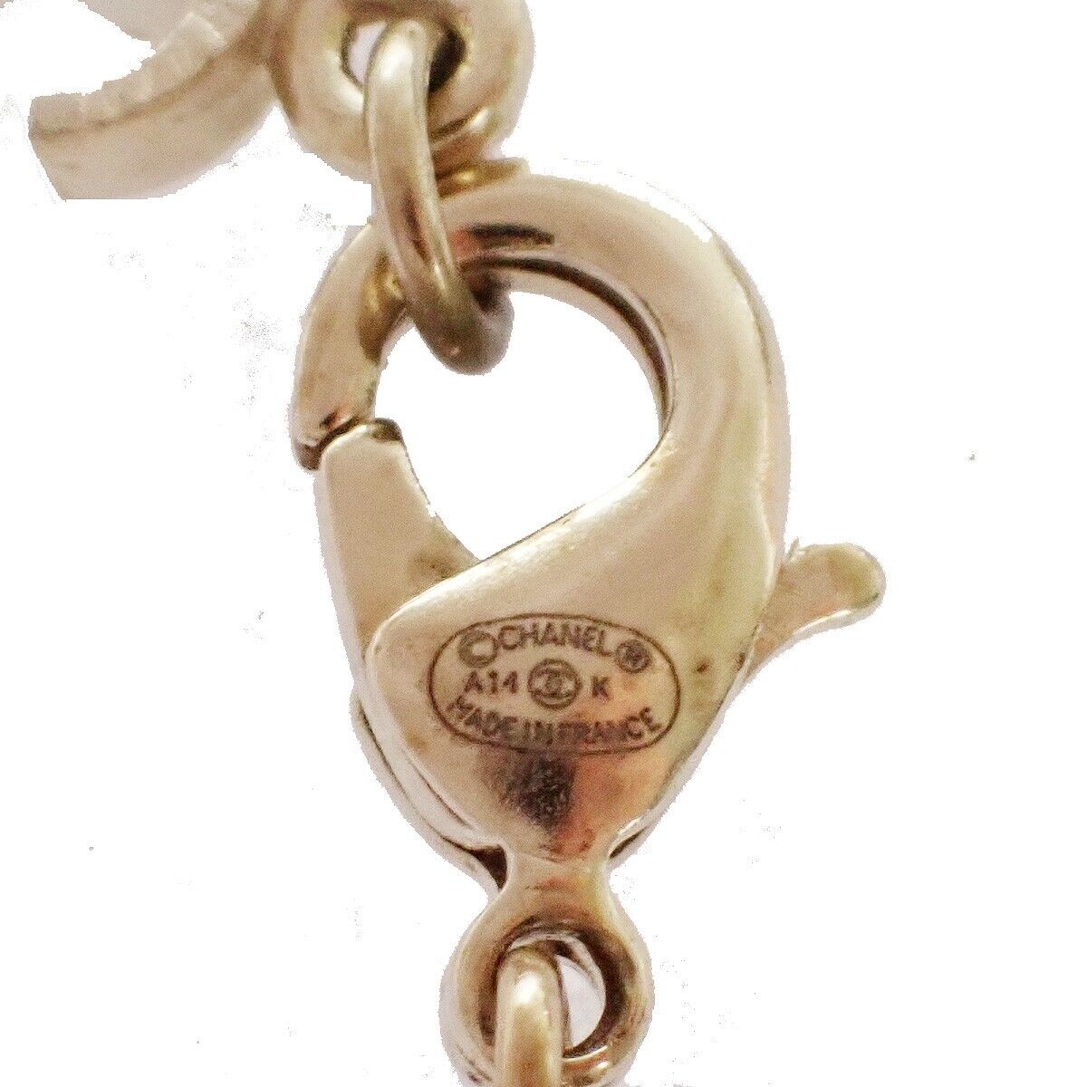 CHANEL CC Logo Chain Necklace A14K Imitation Pearl Gold France Accessory 73RH676