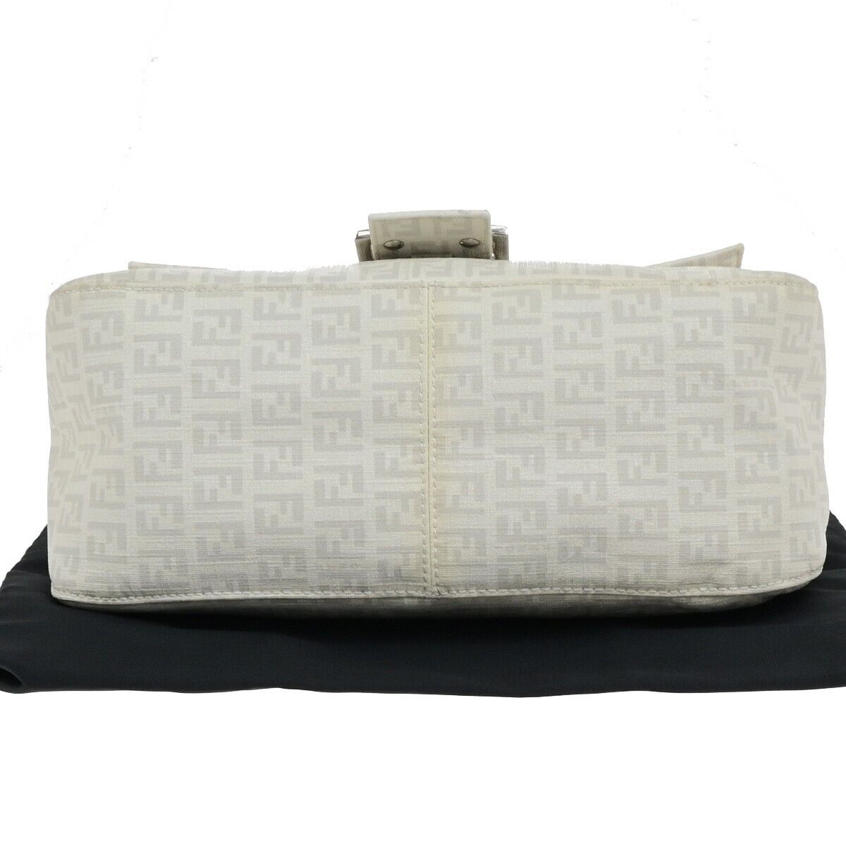 FENDI Logo Mamma Zucchino Pattern Chain Shoulder Bag PVC White Silver 18KA550
