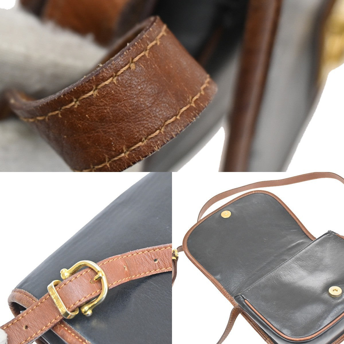 CELINE Ring Logo Shoulder Bag Leather Black Italy GHW 67CA399