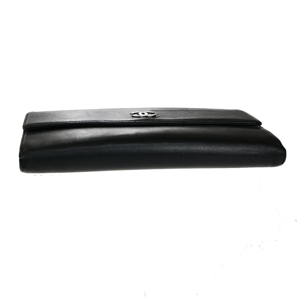 CHANEL CC Logo Falp Bifold Long Wallet Grained Leather Black SHW 35RK678