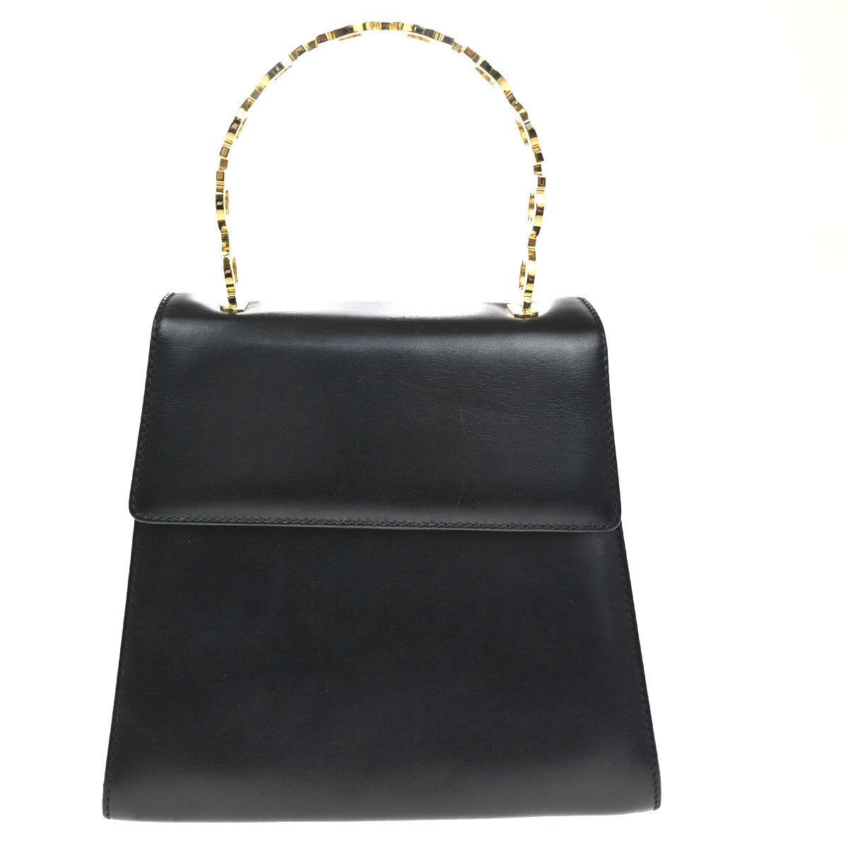 SALVATORE FERRAGAMO Gancini Hand Bag Leather Gold Black Italy 80TA466