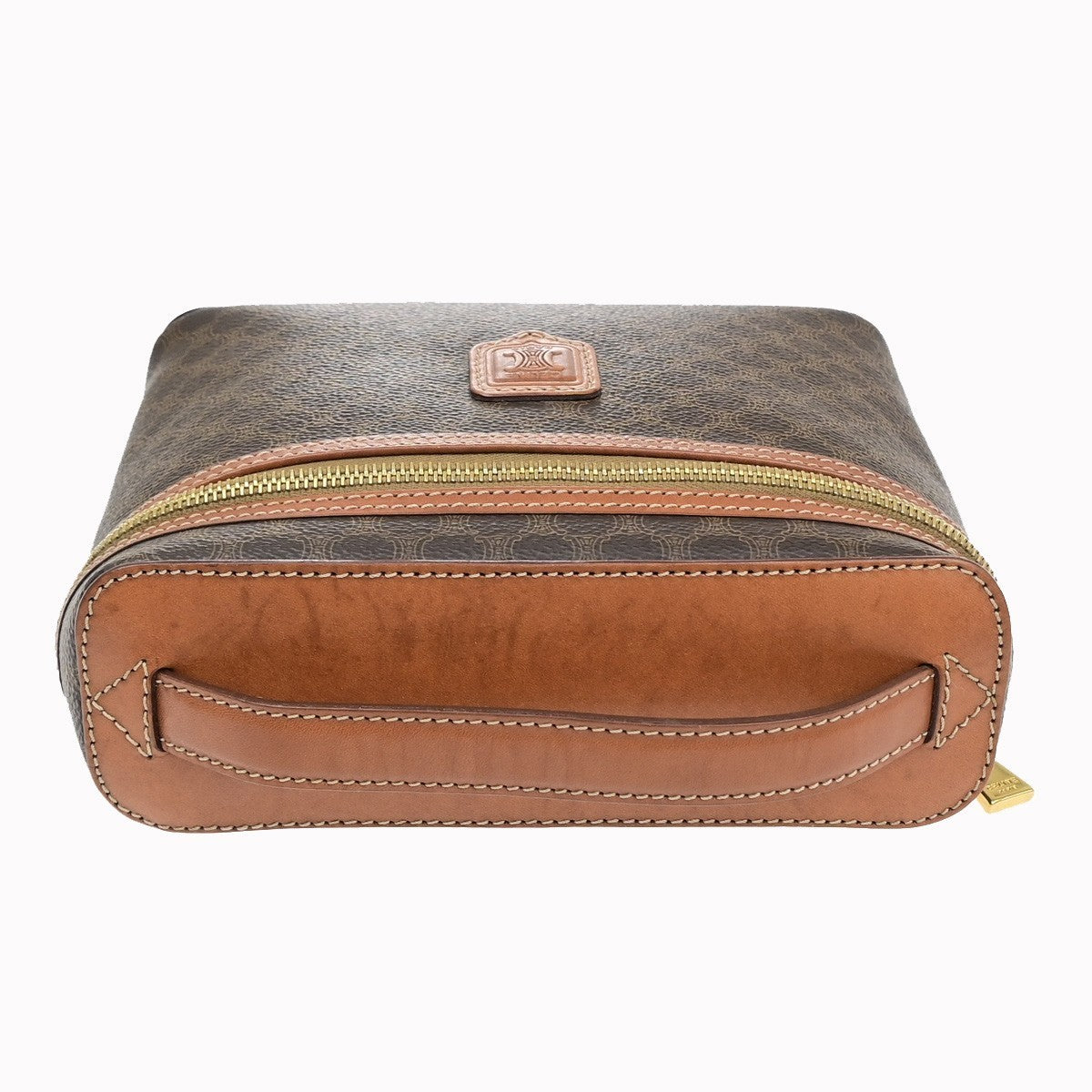 CELINE Logo Macadam Pattern Vanity Hand Bag PVC Leather Brown GHW Italy 69MA716