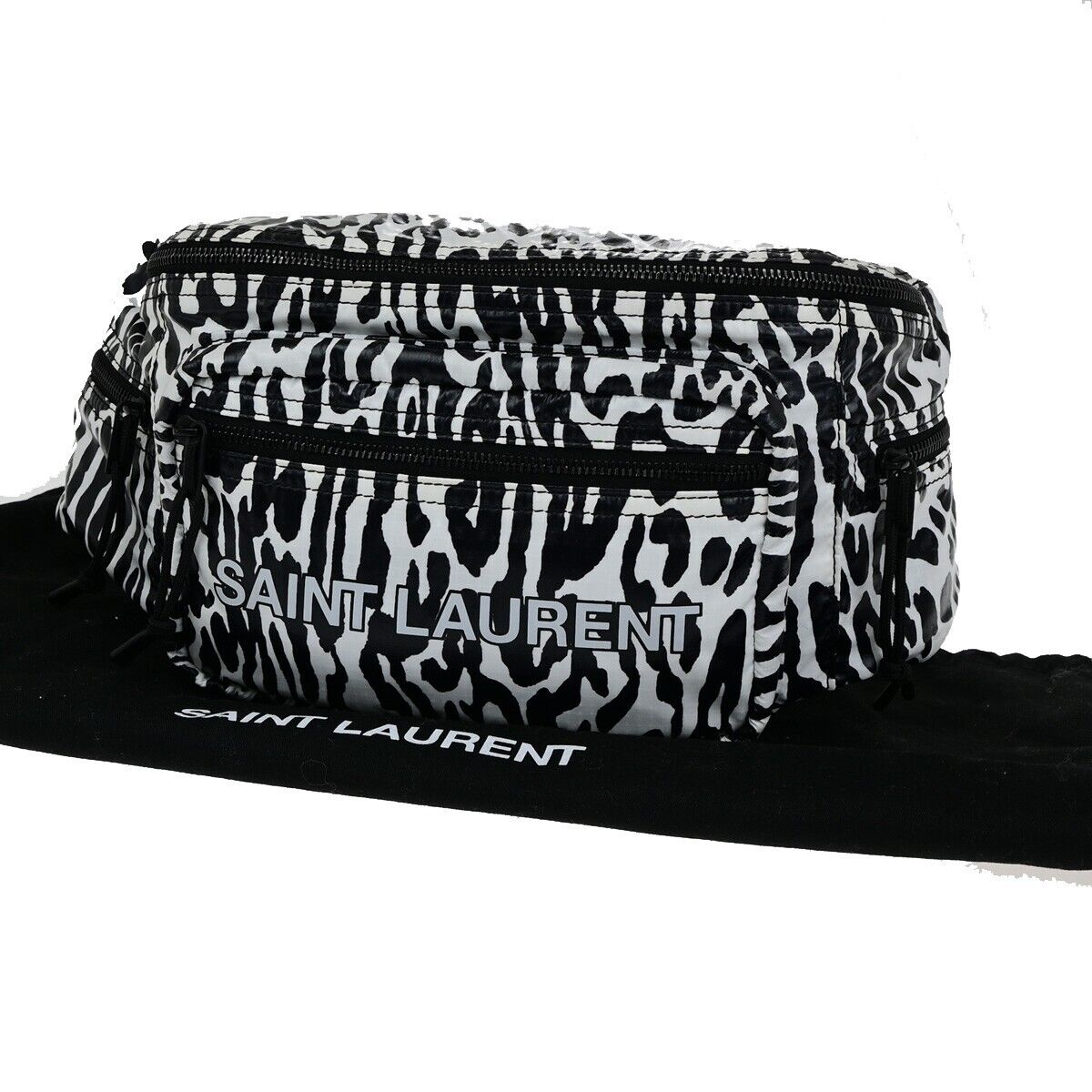 SAINT LAURENT Zebra Print Belt Bum Body Bag Nylon Leather Black White 85RK843