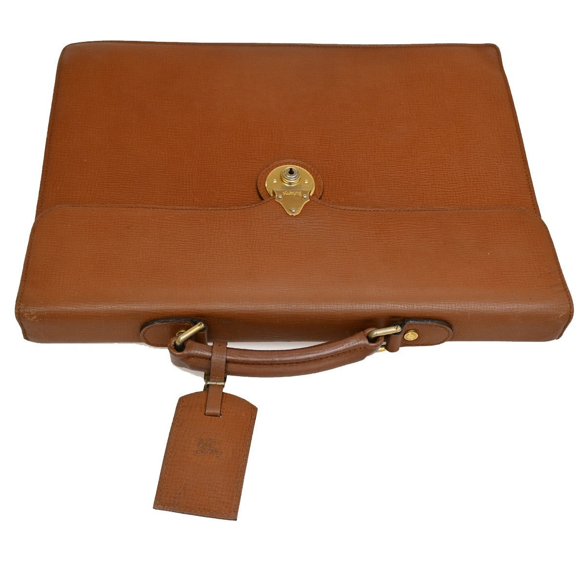 Burberrys Logo Business Briefcase Hand Bag Leather Brown GHW With Key 04KB683