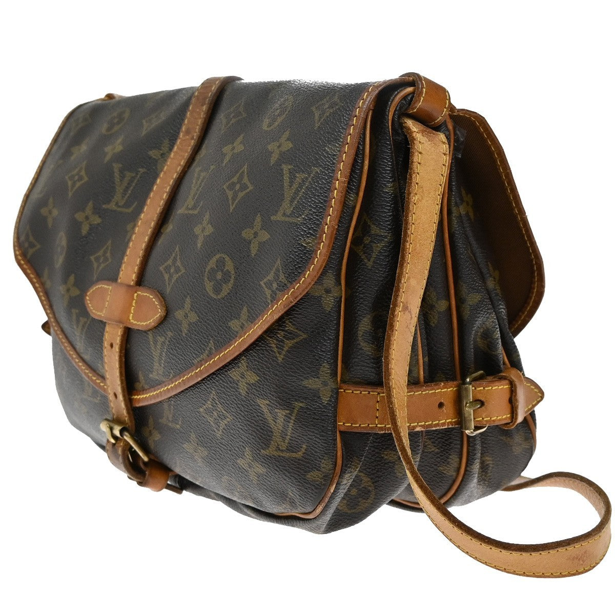 LOUIS VUITTON Logo Saumur 30 Shoulder Bag Monogram Leather Brown M42256 31KB564