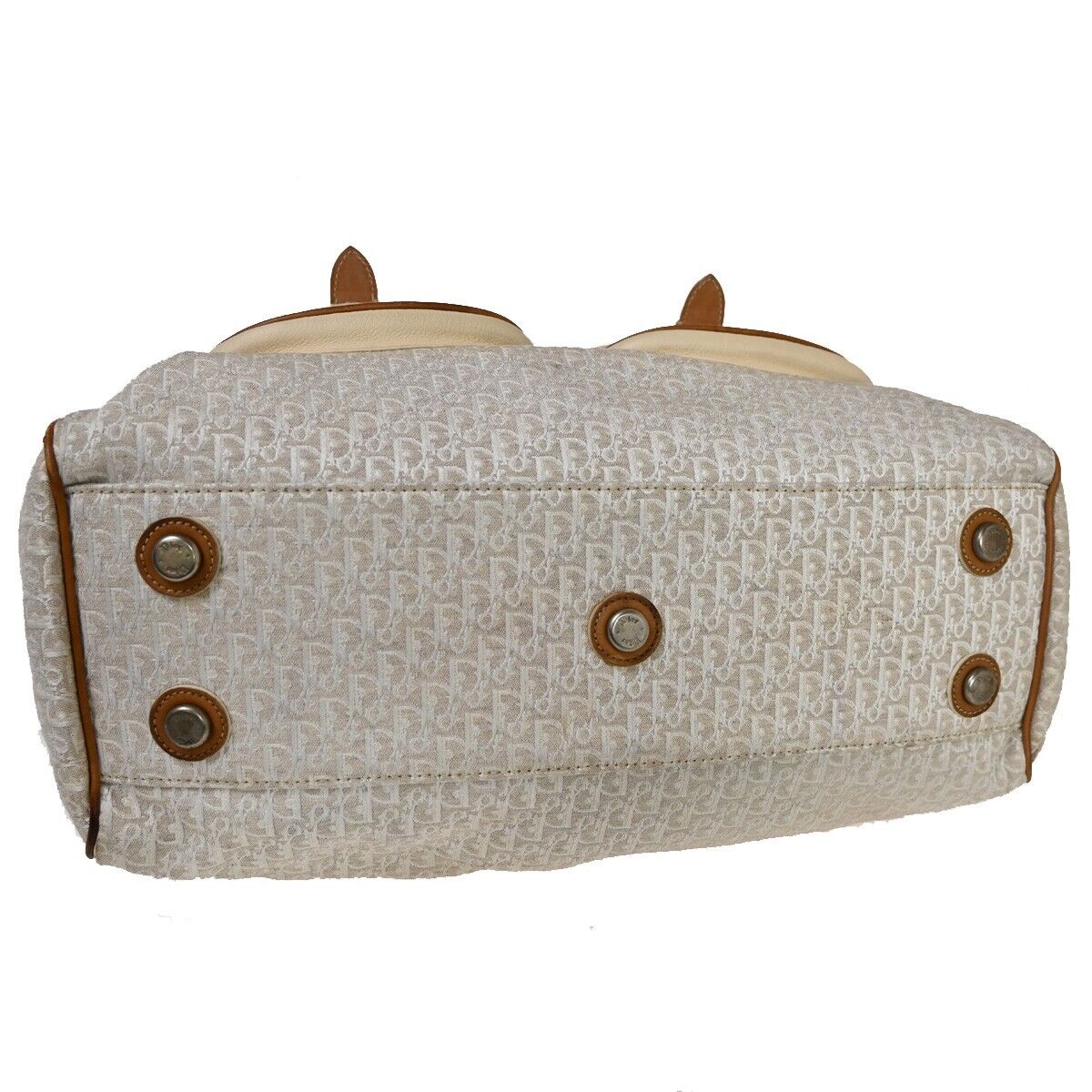 CHRISTIAN DIOR Trotter Shoulder Hand Bag Canvas Leather Ivory Brown SHW 80EA768
