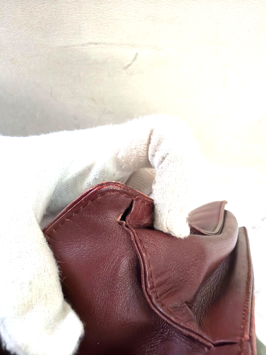 MUST DE CARTIER 2C Logo Clutch Hand Bag Leather Red Burgundy GHW 08KD023