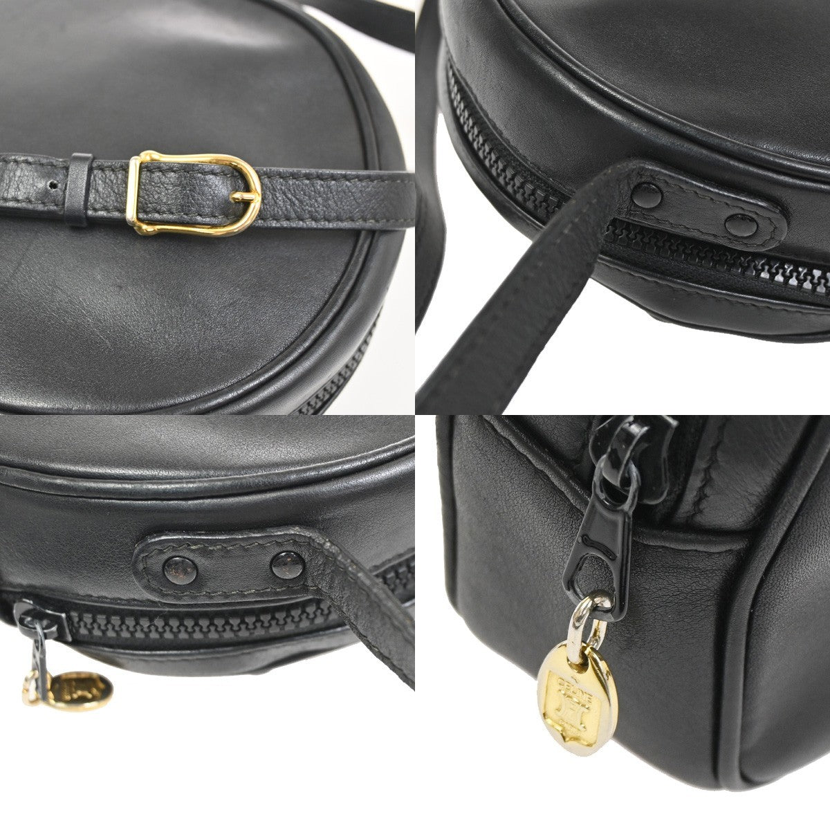 CELINE Ring Logo Crossbody Shoulder Bag Leather Black Italy GHW 38KC888