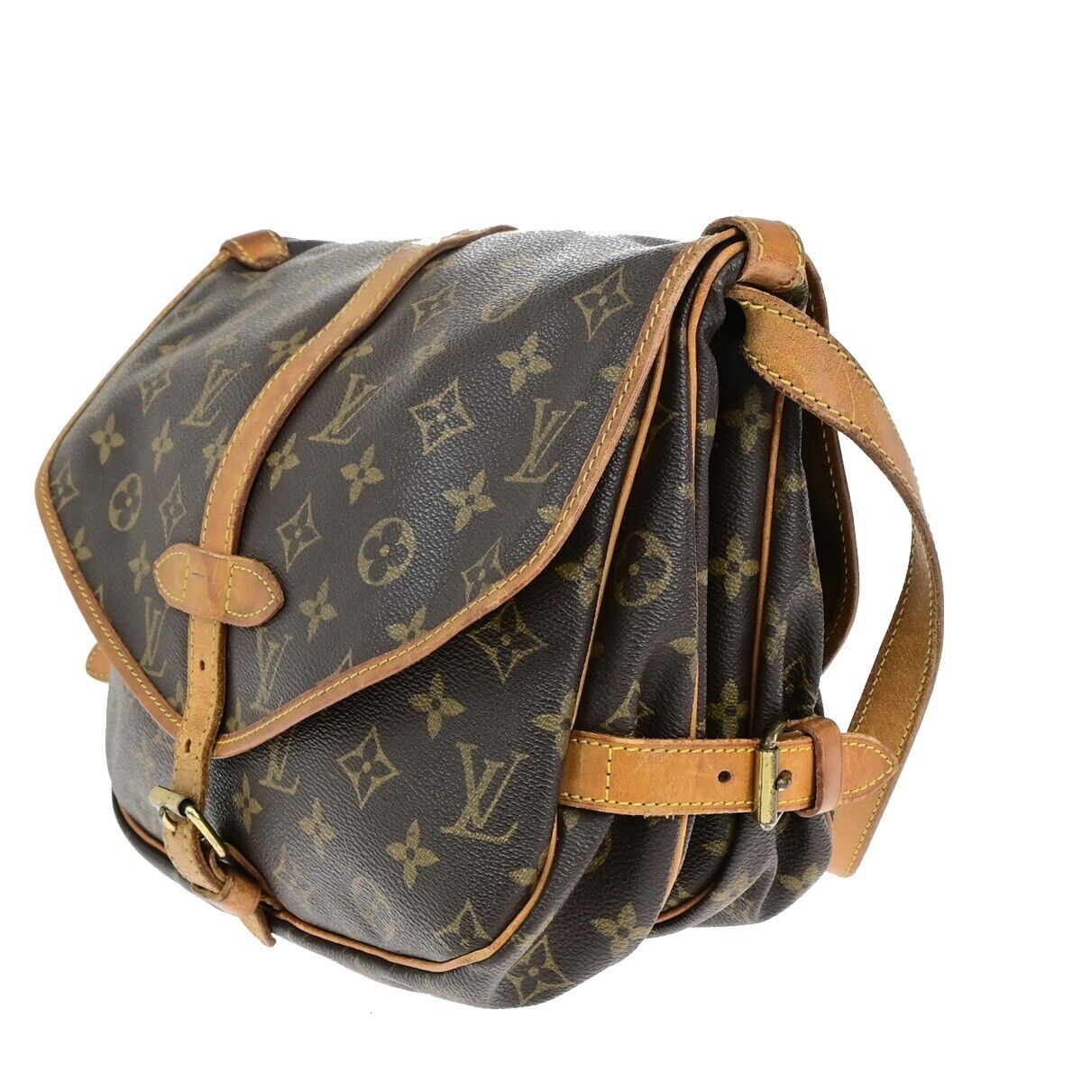 LOUIS VUITTON Logo Saumur 30 Shoulder Bag Monogram Leather Brown M42256 76EB400