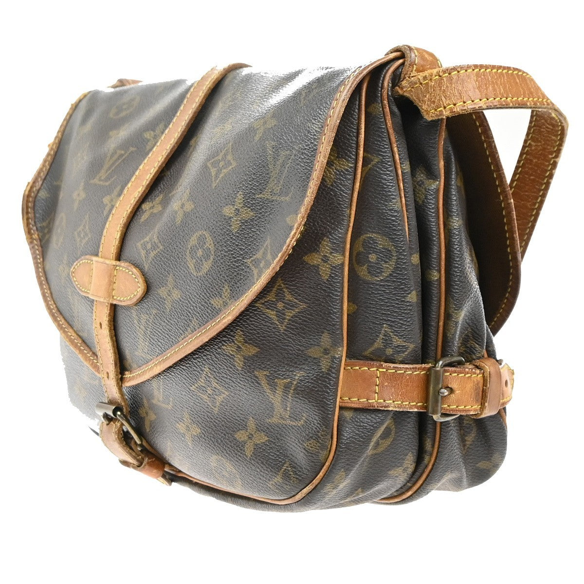 LOUIS VUITTON Logo Saumur 30 Shoulder Bag Monogram Leather Brown M42256 86MA434
