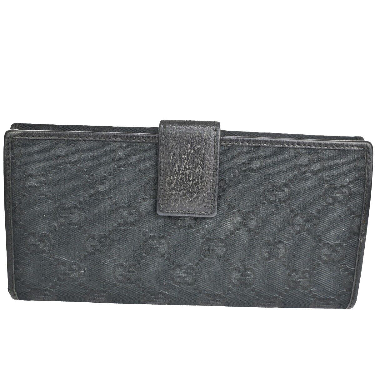 GUCCI Princy GG Pattern Long Bifold Wallet Purse Canvas Leather Black 02YD939