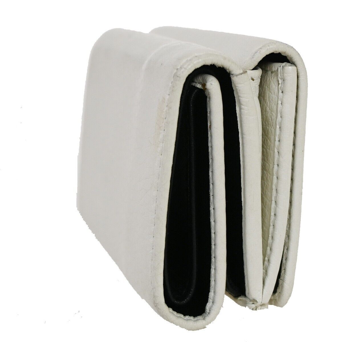 BALENCIAGA Logo Everyday Mini Trifold Wallet Purse Leather White Italy 30GA675