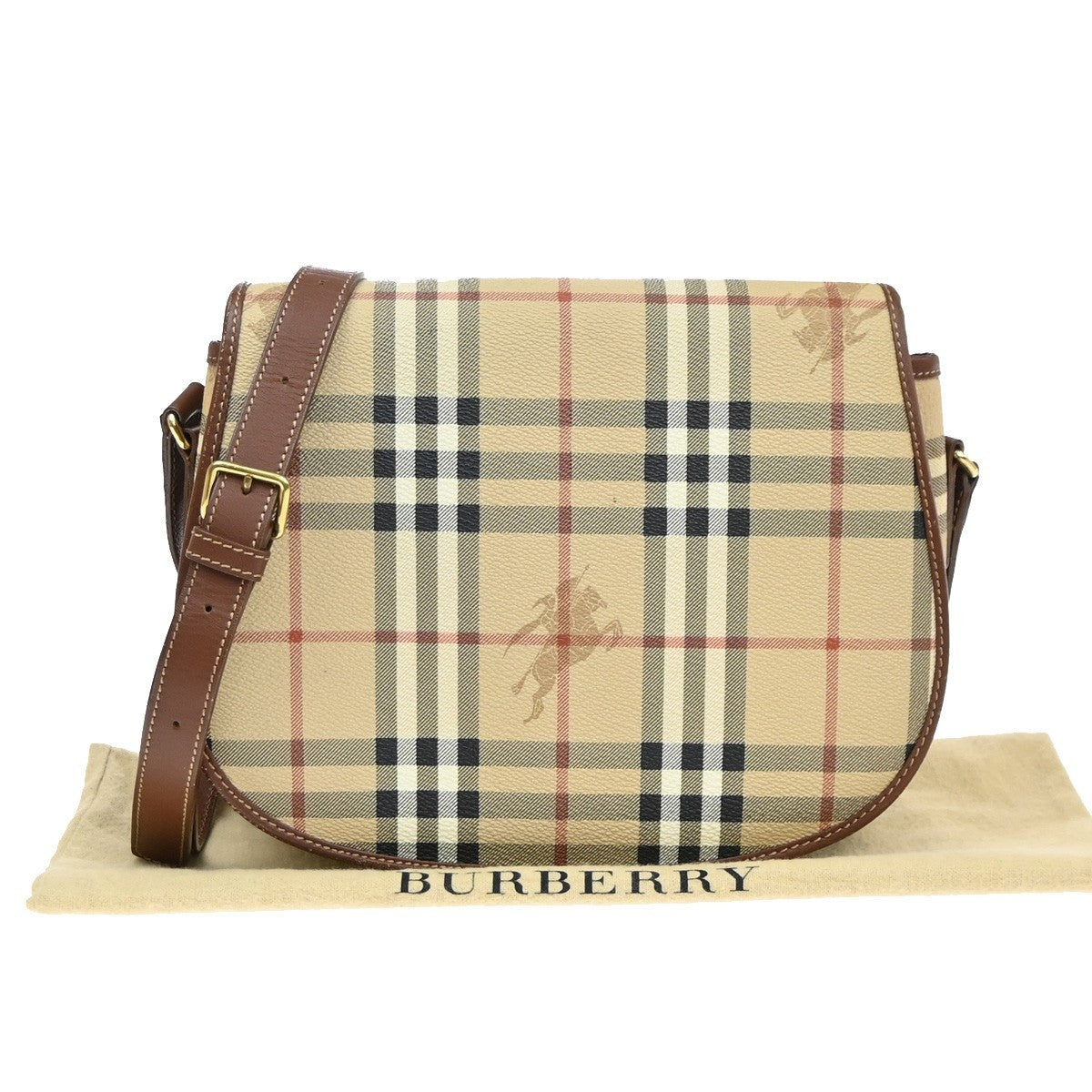 BURBERRY Nova Check Pattern Shoulder Bag PVC Leather Beige Italy GHW 35RL999