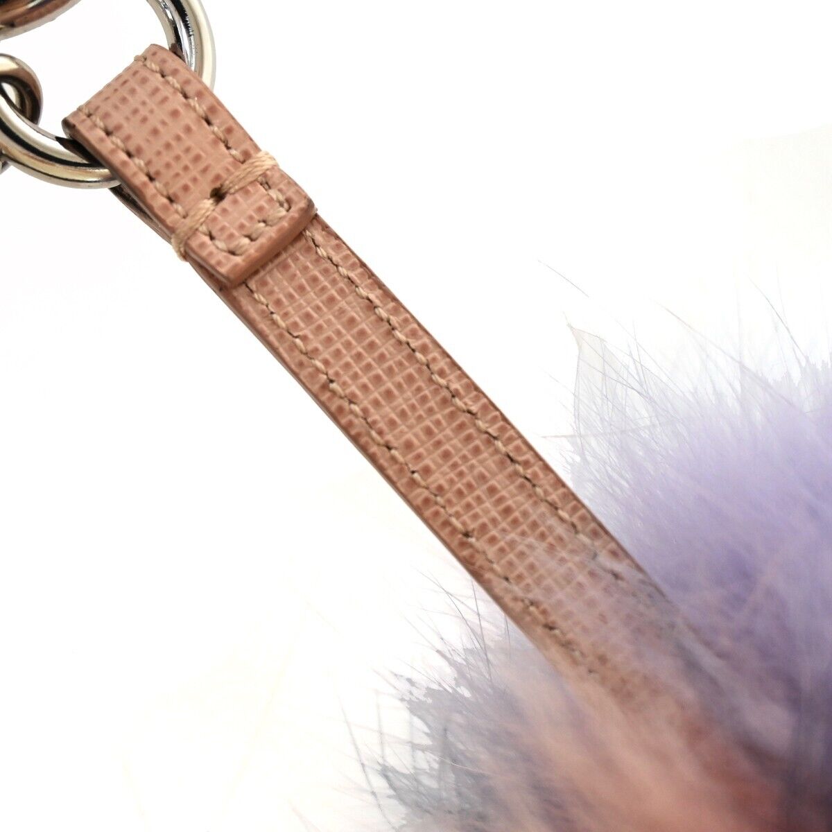 FENDI Logo Pompom Bag Charm Key Chain Fox Fur Leather Multicolor Pink 04GA320