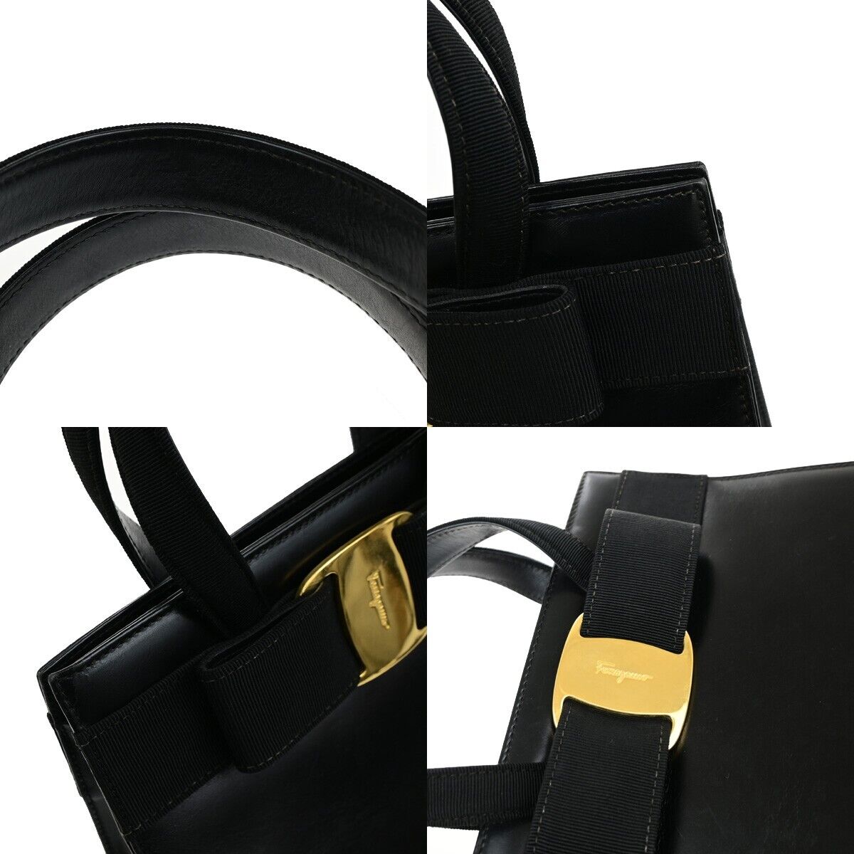 SALVATORE FERRAGAMO Vara 2Way Shoulder Hand Bag Leather Black GHW Italy 35YH085