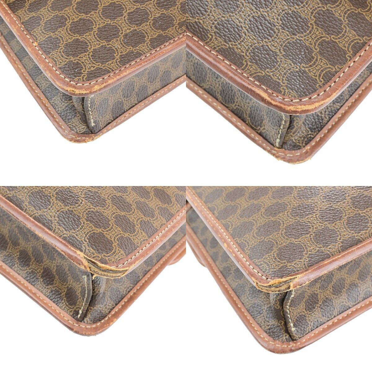 CELINE Logo Macadam Pattern Crossbody Shoulder Bag PVC Leather Brown 05FB242