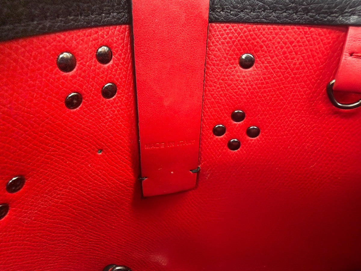 CHRISTIAN LOUBOUTIN Logo Studs 2Way Shoulder Hand Bag Leather Black 33YH852