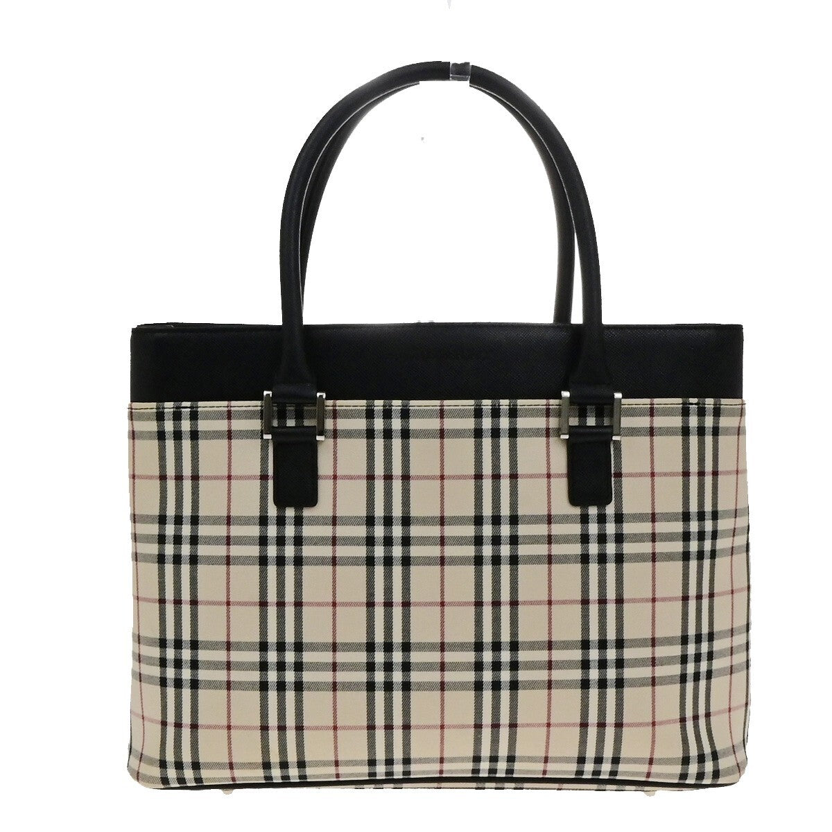 BURBERRY Logo Hand Bag Nova Check Canvas Leather Black Brown SHW 34RF242