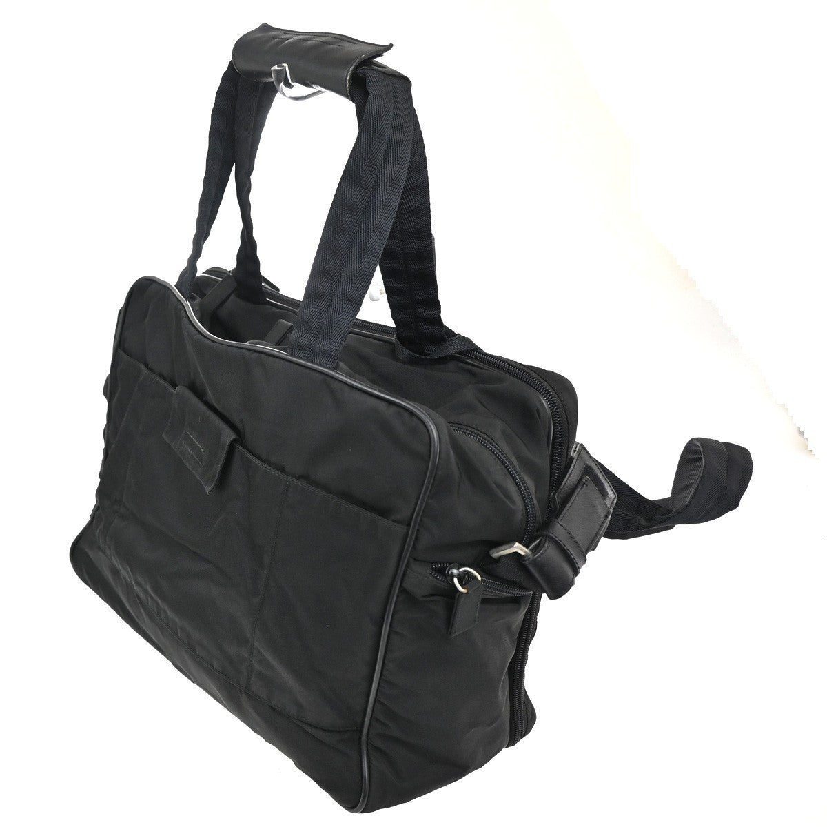 PRADA MILANO Logo Tessuto 2Way Business Shoulder Bag Nylon Leather Black 38TA378