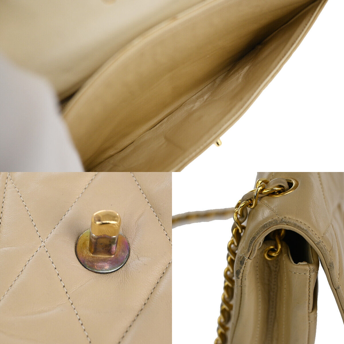 CHANEL CC Matelasse 23 Chain Shoulder Bag Leather Beige GHW Vintage 695RJ532