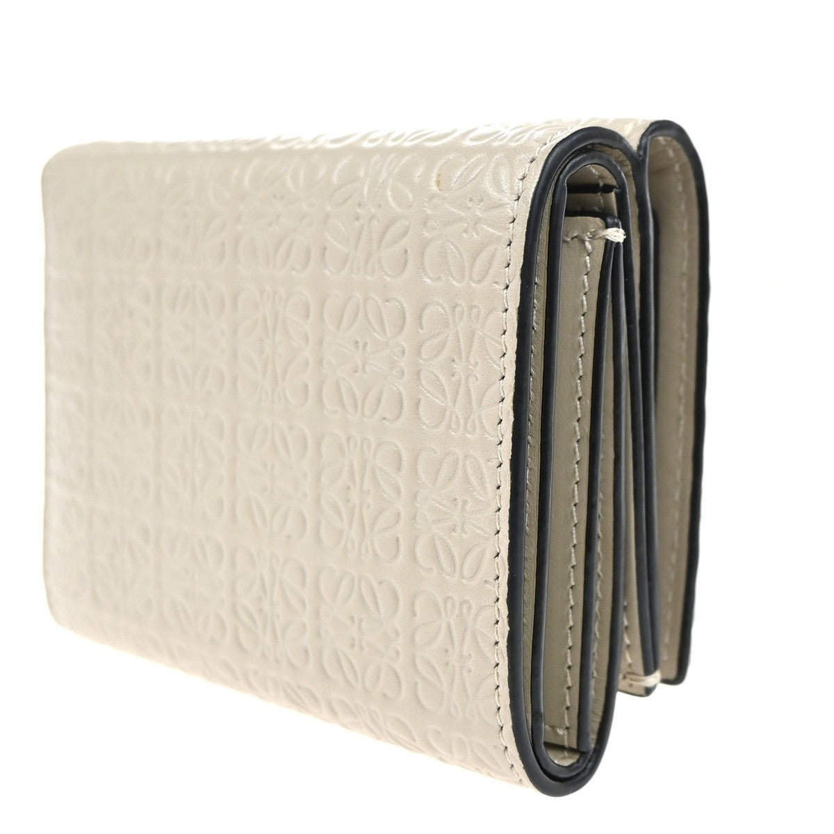 LOEWE Logo Anagram Repeat Trifold Wallet Embossed Leather Beige Spain 69MA294