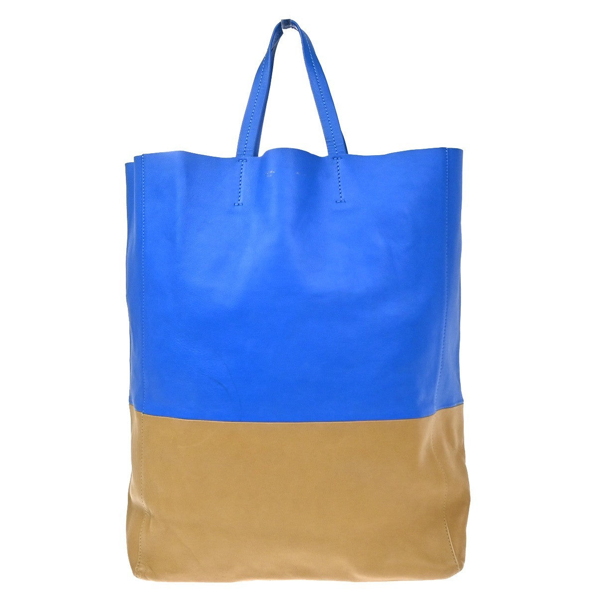 CELINE Horizontal Cabas Hand Tote Bag Bicolor Leather Blue Beige 38YJ129