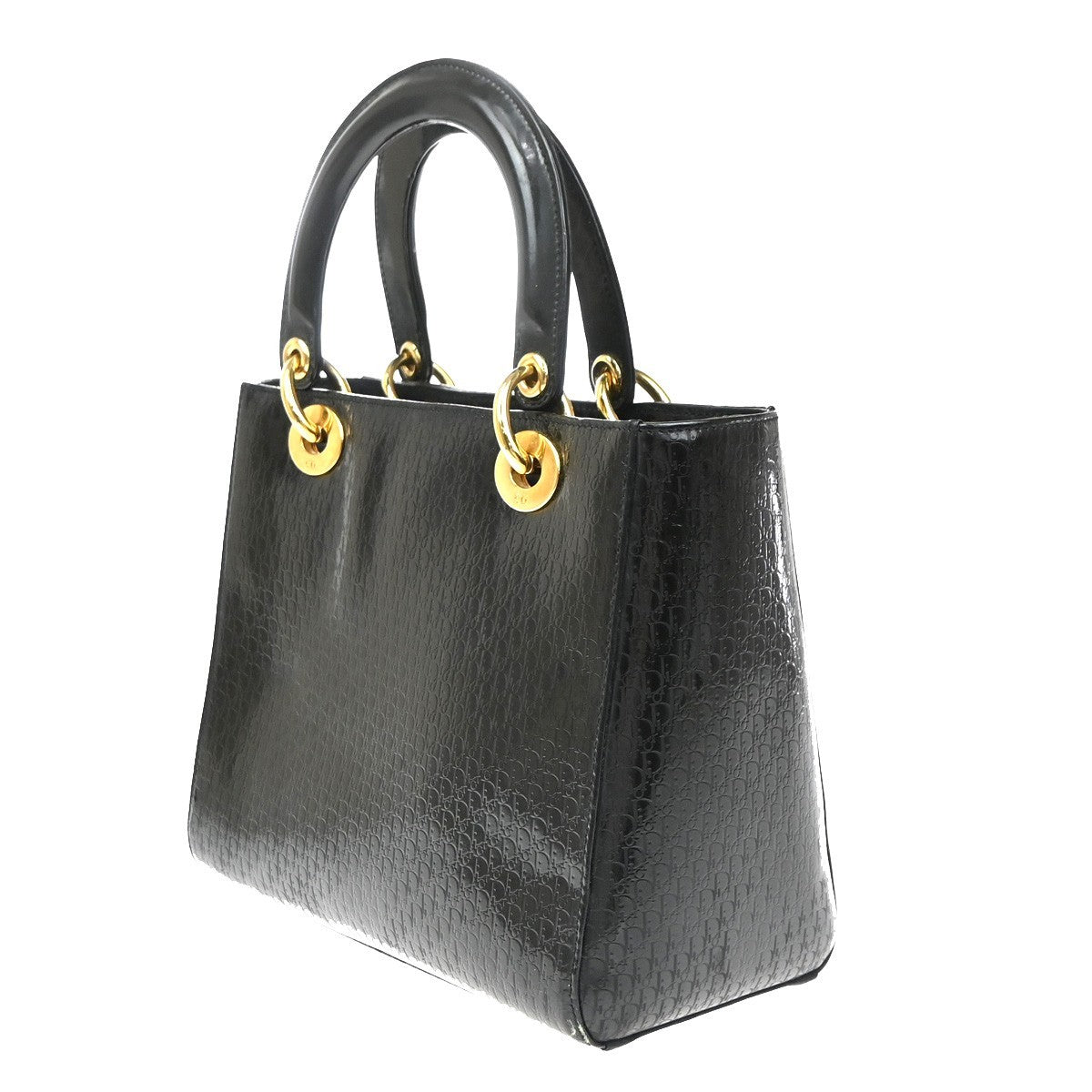 CHRISTIAN DIOR Logo Lady Trotter Hand Bag Patent Leather BK GHW Italy 603YJ239