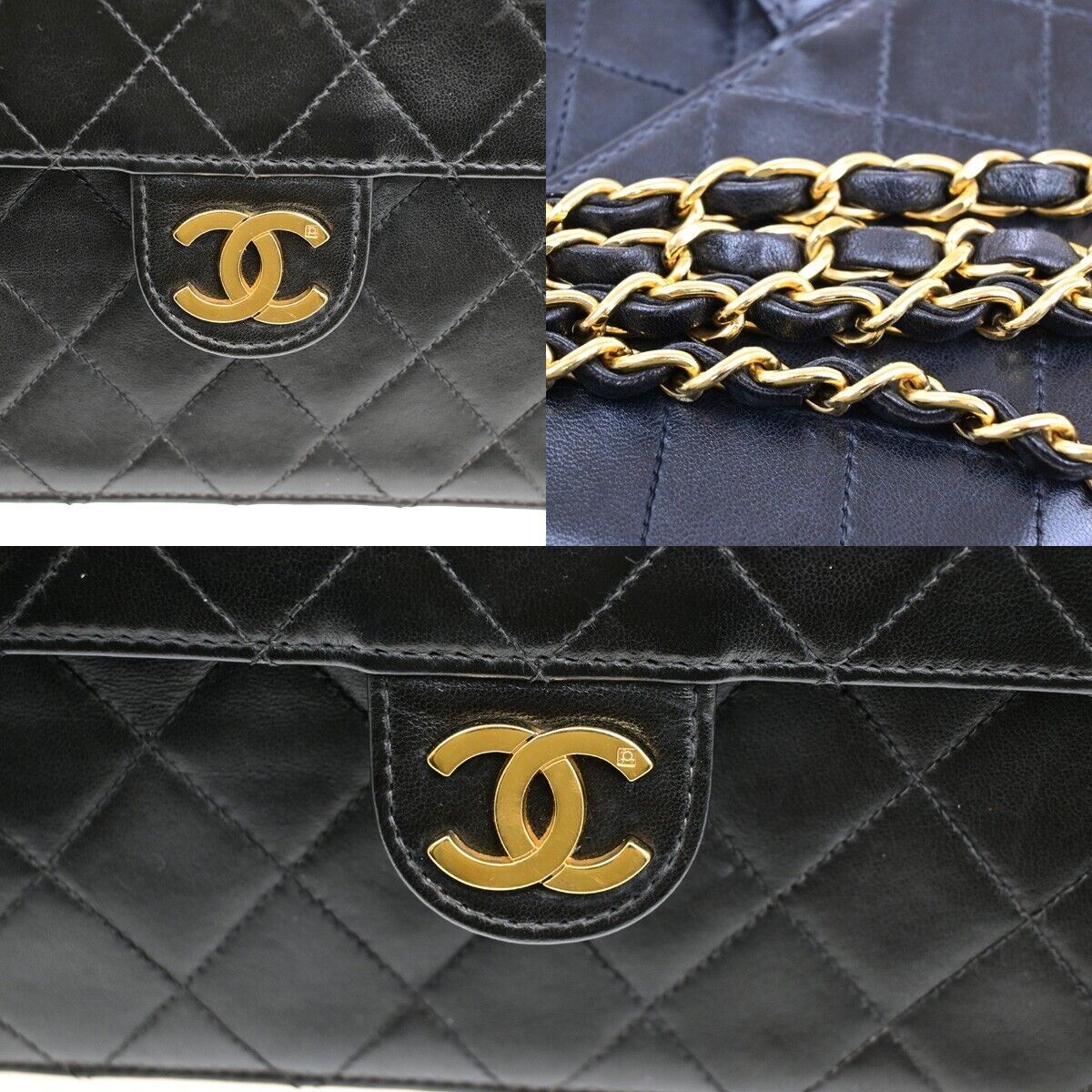 CHANEL Matelasse Single Flap Chain Shoulder Bag Leather Black Vintage 652RK871