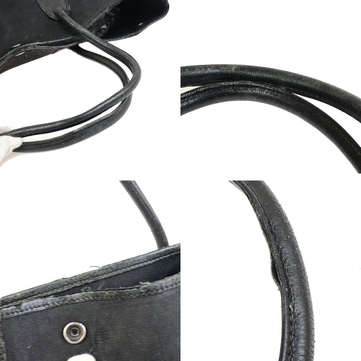 HERMES Logo Garden File 37 Hand Tote Bag Canvas Leather Black Silver 69FA285