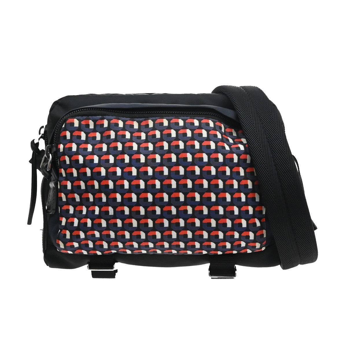 PRADA Logo Shoulder Hand Bag Nylon Leather Black Red Blue SHW Italy 70MA574