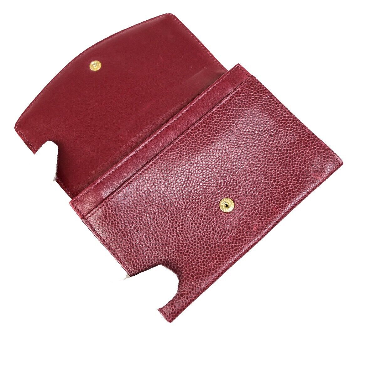 CHANEL CC Bifold Wallet Caviar Skin Leather Bordeaux GHW Italy Vintage 69EB229