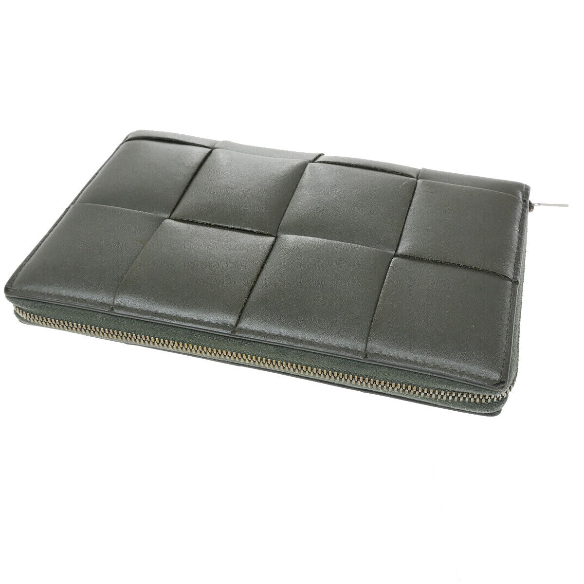 BOTTEGA VENETA Logo Cassette Zip Around Long Wallet Leather Gray Italy 30YG300