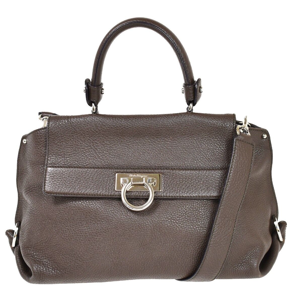 SALVATORE FERRAGAMO Sofia Gancini 2Way Shoulder Hand Bag Leather Brown 86YB961