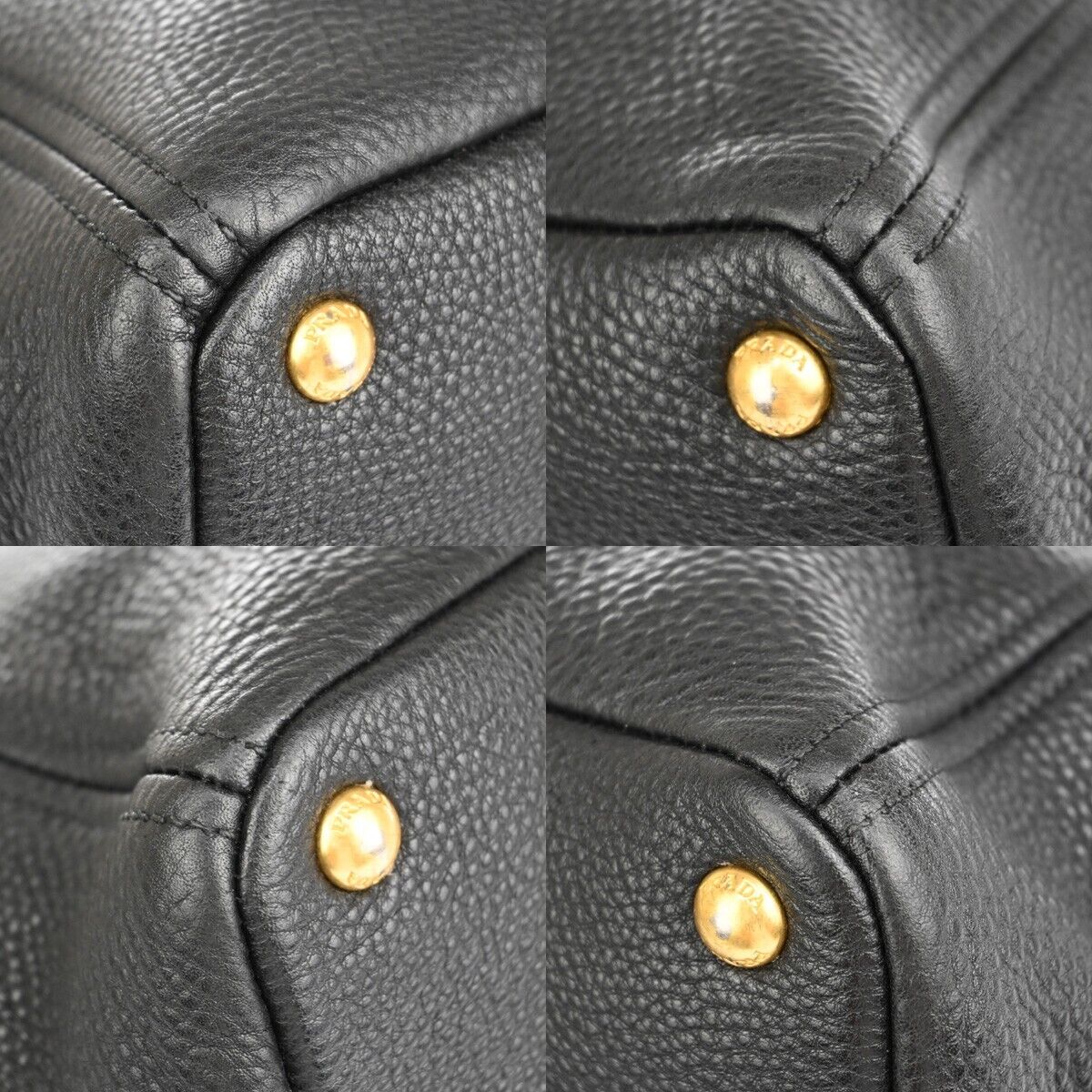 PRADA Logo Shoulder Tote Bag Leather Black Gold Made in Italy 93EA812