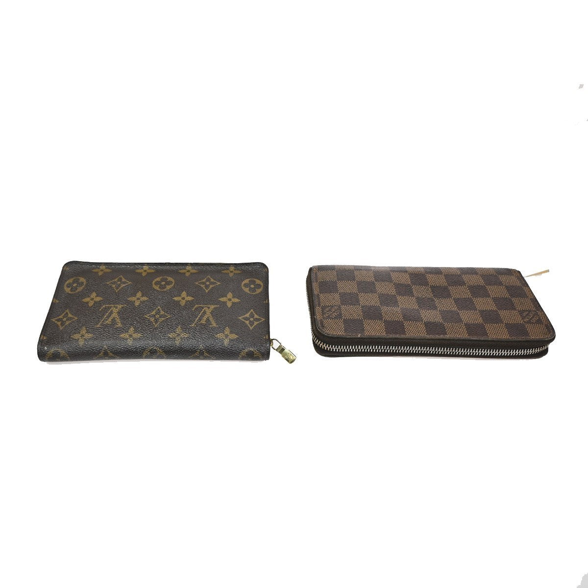 LOUIS VUITTON LV Logo 2 Set Zipper Wallet Monogram Damier Leather Brown 64KC511